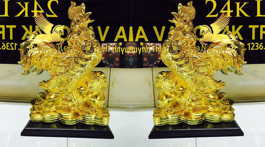 Tượng Gà như ý mạ vàng - Vina Gold Art